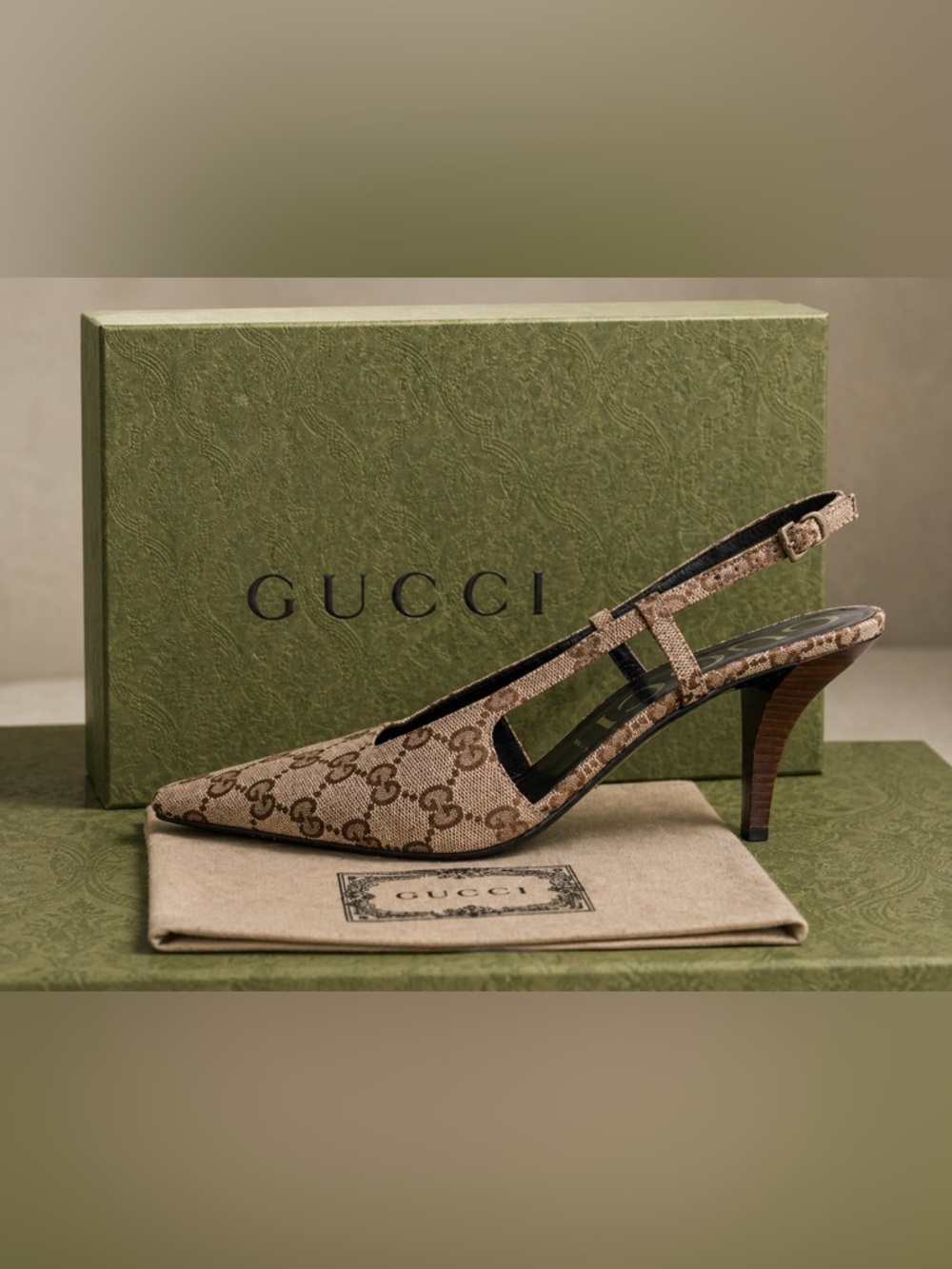 Women's Aria Slingback Pumps GG Canvas 40.5 US 10 105mm - Picture 16 of 16
